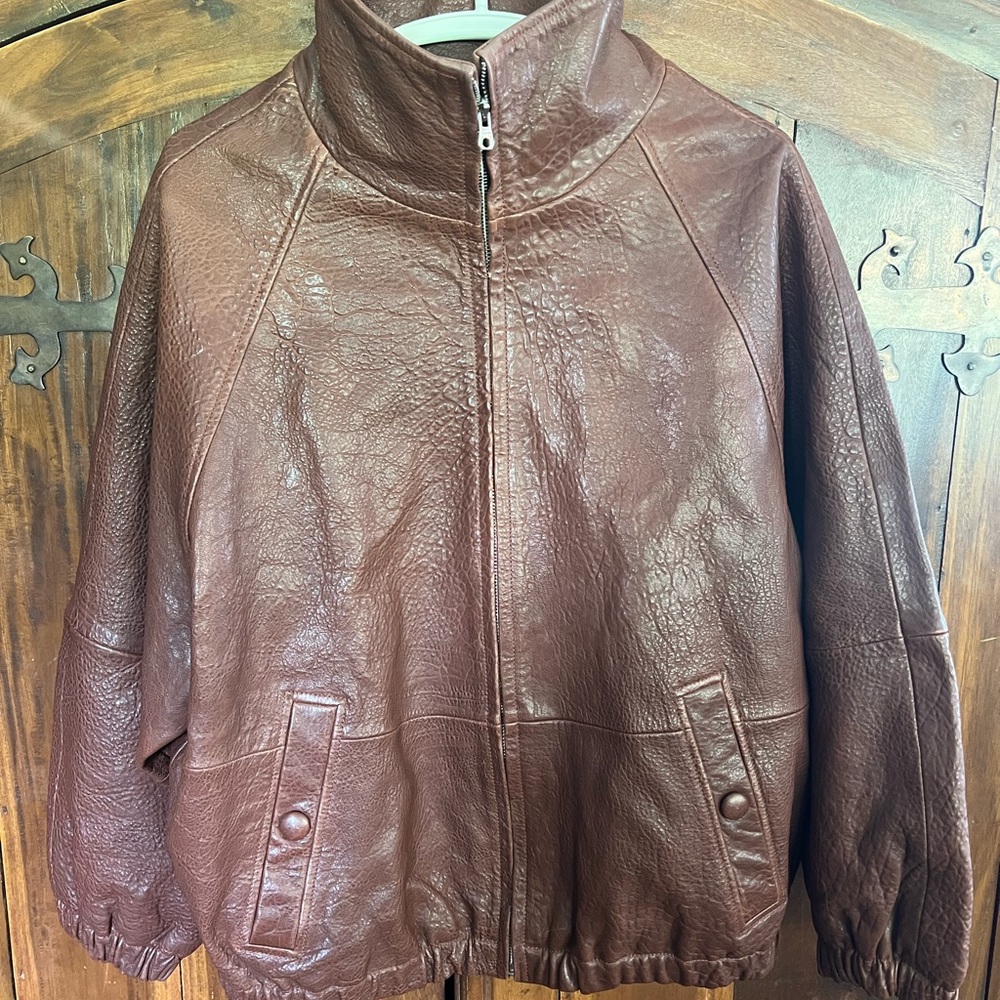 Sandro Cognac Leather  Bomber Jacket